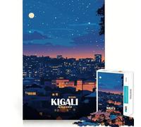 Rompecabezas para Adultos de 1000 Piezas Paisaje Urbano Nocturno de Kigali,Ruanda Arte de Bordes precisos Ejercicio Mental Juego Divertido y Tranquilo Actividad de cumpleaños (50x75cm)