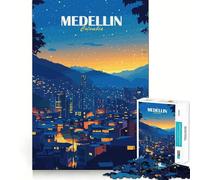 Rompecabezas para Adultos de 1000 Piezas Paisaje Urbano Nocturno de Medellín,Colombia Decoración con Bordes definidos Juguete Que desafía la Mente Ideal para Relajarse y divertirse