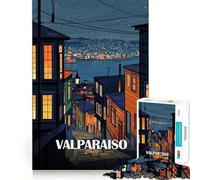 Rompecabezas para Adultos de 1000 Piezas Paisaje Urbano Nocturno de Valparaíso, Chile Arte de Bordes Finos Juego cognitivo Juguete Relajante Arte de Pared navideño (50x75cm)