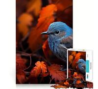 Rompecabezas para Adultos de 1000 Piezas Pájaro Azul Entre Hojas Rojas,diseño de Corte Fino,diversión para Resolver Problemas,Juego para Momentos acogedores,decoración navideña para la Pared 38x26cm