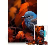 Rompecabezas para Adultos de 1000 Piezas Pájaro Azul Entre Hojas Rojas Diseño de Corte preciso Diversión,Actividad Mental Inteligente,Tiempo de Ocio,Regalo Ideal para cumpleaños o aficiones 38x52cm