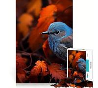 Rompecabezas para Adultos de 1000 Piezas Pájaro Azul Entre Hojas Rojas Ideal para decoración,Juego de Habilidad Mental,diversión Casual o decoración navideña 50x75cm