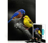 Rompecabezas para adultos de 1000 piezas Pájaro azul y pájaro amarillo en una rama Arte de corte fino,diversión para resolver problemas,juego para momentos acogedores,decoración navideña para la pared