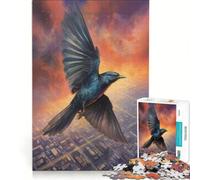 Rompecabezas para Adultos de 1000 Piezas: Pájaro Volando sobre la Ciudad Juegos Divertidos y antiestrés Piezas de Formas aleatorias Que encajan Perfectamente 38x52cm
