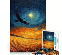 Rompecabezas para Adultos de 1000 Piezas Pájaro Volando sobre un Campo Dorado,Pintura, Arte de Borde,Rompecabezas de lógica,Juego para el Tiempo Libre,diversión,decoración navideña
