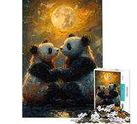 Rompecabezas para Adultos de 1000 Piezas Panda bajo la Luna Rompecabezas de Vincent Van Gogh para Adultos Juguete Decorativo para Pared patrón de Montaje interacción Entre Padres e Hijos (38x52cm)