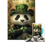 Rompecabezas para Adultos de 1000 Piezas Panda con Sombrero de trébol Juguete Intelectual Juegos Familiares Decoración Excelentes Regalos y Juguetes (tamaño 75x50cm)