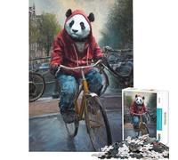 Rompecabezas para Adultos de 1000 Piezas Panda en Bicicleta en Ámsterdam Juguete de Rompecabezas para Adultos Decoración de Pared Desafío difícil cumpleaños (tamaño 38x26cm)