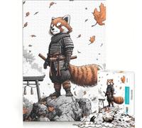 Rompecabezas para Adultos de 1000 Piezas Panda Rojo samurái en la Cima de una montaña Juego Educativo Mejora la Memoria cumpleaños y Navidad 38x52cm