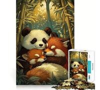Rompecabezas para Adultos de 1000 Piezas Panda y Pandas Rojos durmiendo Juguete Que desafía la Mente Divertido (38x52cm)