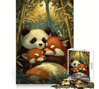 Rompecabezas para Adultos de 1000 Piezas Panda y Pandas Rojos durmiendo Juguete Que desafía la Mente Divertido (38x52cm)