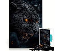 Rompecabezas para adultos de 1000 piezas Pantera Negra con ojos llameantes Diseño artístico de encaje perfecto Regalo ideal para jugar a concentrarse,para relajarse o como regalo de cumpleaños 38x26cm