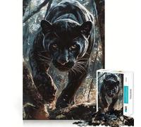 Rompecabezas para Adultos de 1000 Piezas Pantera Negra en el Bosque,Bordes Decorados,Juguete para ejercitar la Mente,Diversión fácil,Decoración navideña 38x52cm