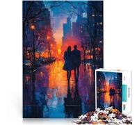 Rompecabezas para Adultos de 1000 Piezas Pareja Caminando por la Ciudad al Atardecer Juego de Preguntas Decoración del hogar 38x26cm