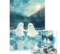 Rompecabezas para Adultos de 1000 Piezas Pareja de Fantasmas patinando sobre Hielo en la Nieve de Invierno Juguetes educativos para Aprender y Jugar a la Cabeza Juego para Toda la Familia Regalos