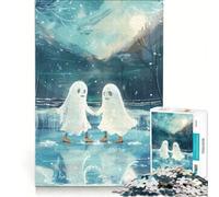 Rompecabezas para Adultos de 1000 Piezas Pareja de Fantasmas patinando sobre Hielo en la Nieve Invernal Decoración de Pared para Juguetes Actividades Divertidas para el hogar Fomenta el Amor