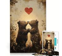 Rompecabezas para Adultos de 1000 Piezas Pareja de Osos Enamorados,Encaje, Arte,Juego Mental,Regalo,Juego Lento,Regalo de Arte navideño (38x26cm)