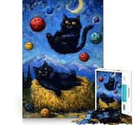 Rompecabezas para Adultos de 1000 Piezas Parodia de Gatos en una Noche Estrellada,Ajuste, lógica artística,Juguete Divertido,Tiempo de Descanso,Juego,Regalo de cumpleaños,pasatiempo 50x75cm