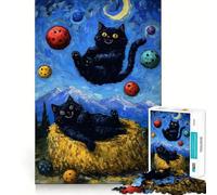 Rompecabezas para Adultos de 1000 Piezas Parodia de Gatos en una Noche Estrellada Encaje Juguete Divertido para Relajarse,Jugar,cumpleaños o como pasatiempo Regalo Ideal (38x52cm)