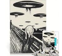 Rompecabezas para Adultos de 1000 Piezas Parodia de The Scream UFO Juego de ingenio Montaje de Patrones Regalo Ideal para los Amantes de los Videojuegos 50x75cm