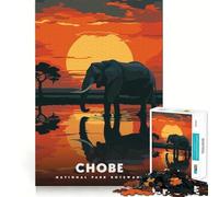 Rompecabezas para Adultos de 1000 Piezas,Parque Nacional Chobe,Botsuana,Elefante,Puesta de Sol,Arte de Corte Suave,Juego Creativo para,Diversión para el Tiempo Libre,Regalo Tranquilo de Navidad