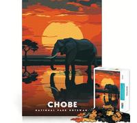 Rompecabezas para Adultos de 1000 Piezas Parque Nacional Chobe,Botsuana,Elefante,Puesta de Sol,Juego de Bordes Afilados,Diversión para Desarrollar la Mente,Juego Tranquilo,Regalo Navideño (50x75cm)