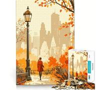 Rompecabezas para Adultos de 1000 Piezas Paseo por un Parque de la Ciudad de Nueva York en otoño,ilustración Minimalista de articulaciones afiladas,desafío Mental,Juguete,Momento de diversión