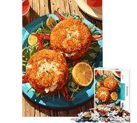 Rompecabezas para Adultos de 1000 Piezas Pasteles de Cangrejo con limón en Plato Azul Juego Educativo desafío Juguete Juegos Familiares desafío difícil Ideas para Regalos (tamaño 38x52cm)