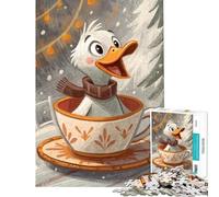 Rompecabezas para Adultos de 1000 Piezas Patito en Taza de té Escena Invernal Ayuda a ejercitar el Cerebro Regalos para Mujeres Juguetes antiestrés para Mayores de 14 años Juego de Rompecabezas