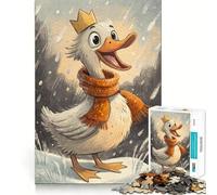 Rompecabezas para Adultos de 1000 Piezas Pato de Dibujos Animados con Corona y Bufanda,Arte de Bordes precisos,Juguete Creativo,Juego para Pasar un rato Agradable,Pieza de Arte navideña (38x26cm)