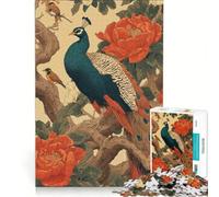 Rompecabezas para Adultos de 1000 Piezas Pavo Real y pájaros en un Entorno Floral Juego Familiar Ideal para Reducir el estrés y con un desafío único 38x52cm
