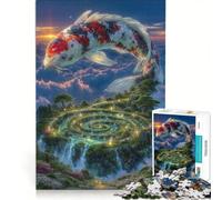 Rompecabezas para Adultos de 1000 Piezas Peces Koi sobre una Isla Flotante Juegos relajantes y Actividades Divertidas para Hacer en casa Incluye póster y Hoja de Preguntas a Juego 50x75cm