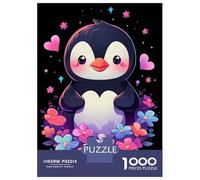 Rompecabezas para Adultos De 1000 Piezas Penguin Floral and Hearts Rompecabezas para Adultos Juegos Familiares Decoración Perfecta Cumpleaños Y Navidad 52x38cm/1000pcs