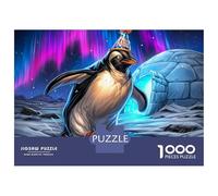 Rompecabezas para Adultos De 1000 Piezas Penguin Party Hat Aurora Borealis Rompecabezas para Adultos Juegos Relajantes Decoración De Pared Cumpleaños Y Navidad 52x38cm/1000pcs