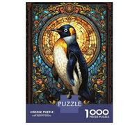 Rompecabezas para Adultos De 1000 Piezas Penguin Stained Glass Art Rompecabezas para Adultos Juego Práctico Alivia El Estrés Desafío Educativo 52x38cm/1000pcs