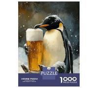 Rompecabezas para Adultos De 1000 Piezas Penguin with Beer Glass in Snow Rompecabezas para Adultos Juegos Relajantes Alivia El Estrés Ayuda A Ejercitar El Cerebro 52x38cm/1000pcs