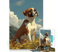 Rompecabezas para Adultos de 1000 Piezas Perro bóxer en Pradera de montaña Diseño Diversión para Resolver Problemas Momentos acogedores Decoración navideña para la Pared 38x52cm