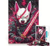 Rompecabezas para Adultos de 1000 Piezas Perro Bull Terrier,Guerrero Samurai,Arte de Borde Exacto,Juguete Creativo,Juego para Momentos Acogedores,Pieza de Arte Navideña (38x26cm)