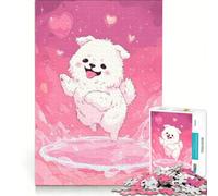 Rompecabezas para Adultos de 1000 Piezas Perro Feliz y Esponjoso en un Mundo de Corazones Rosas decoración de Pared Actividades Divertidas para el hogar para Fortalecer el Amor Entre Parejas 38x52cm