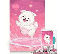 Rompecabezas para Adultos de 1000 Piezas Perro Feliz y Esponjoso en un Mundo de Corazones Rosas, decoración de Pared, Ideal para la diversión Familiar, Toda la Familia 50x75cm