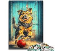 Rompecabezas para Adultos de 1000 Piezas: Perro Pastor Jugando con una Pelota Juego desafiante y Familiar Decoración de Pared cumpleaños y Navidad 50x75cm