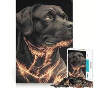 Rompecabezas para Adultos de 1000 Piezas Perro Rottweiler Negro con líneas Brillantes,diseño de Corte Fino,Ideal para Resolver Problemas,Pasar un rato Agradable o como decoración navideña