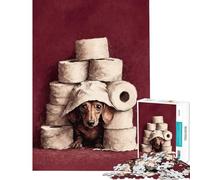 Rompecabezas para Adultos de 1000 Piezas Perro Salchicha en un Fuerte de Papel higiénico Juego práctico para Adultos Ideal para divertirse en Familia cumpleaños y Navidad (50x75cm)