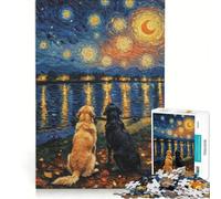 Rompecabezas para Adultos de 1000 Piezas: Perros bajo una Noche Estrellada, Juego Interactivo, Actividades Familiares, Toda la Familia 38x26cm