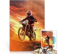Rompecabezas para Adultos de 1000 Piezas Piloto de Motocross al Atardecer Madera,para y a Partir de 14 años Carrera de Velocidad de Mano Regalo Divertido para la Familia。tamaño:50x75cm