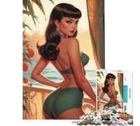 Rompecabezas para Adultos de 1000 Piezas Pin-up Morena en Bikini Verde Ideal para Juegos educativos Juguetes didácticos Regalos de Amigo Invisible y decoración del hogar (tamaño 38x52cm)