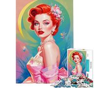 Rompecabezas para Adultos de 1000 Piezas Pin-up Pelirroja con Vestido Rosa Ayuda a ejercitar el Cerebro Regalos para Mujeres Juegos Familiares Apto para Mayores de 14 años 50x75cm