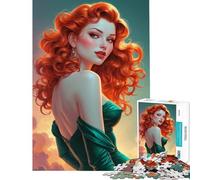 Rompecabezas para Adultos de 1000 Piezas Pin-up Pelirroja con Vestido Verde Juguetes adictivos para Cultivar la Paciencia Juego práctico Decoración de Pared Regalos para Mujeres y Hombres (38x26cm)