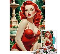 Rompecabezas para Adultos de 1000 Piezas Pin-up Pelirroja en un Hermoso jardín Rompecabezas de 1000 Piezas Juguetes antiestrés para la diversión Familiar Juego desafiante para Jugar en Familia