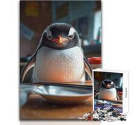 Rompecabezas para Adultos de 1000 Piezas: Pingüino Enojado en la Mesa Diversión Familiar y Noche de Juegos Regalo Divertido y Gracioso Tamaño 38x52cm